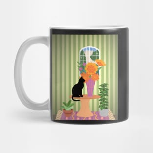 House Panther Admiring Flowers Mug